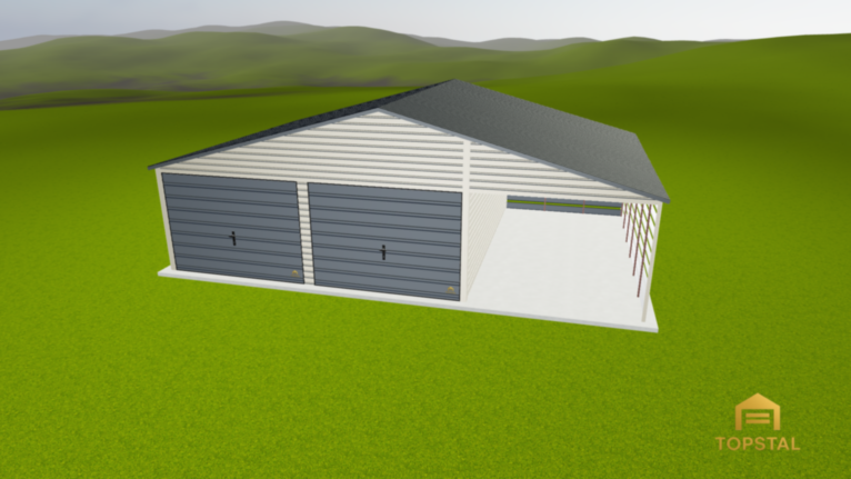 Garaż blaszany 9x6 dwuspad Biały z wiatą