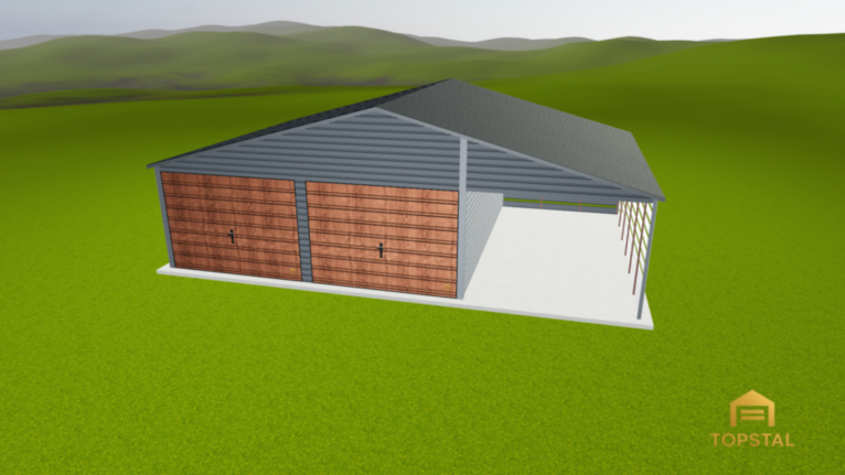 Garaż blaszany 9x6 DWUSPADOWY + WIATA Z PANELI