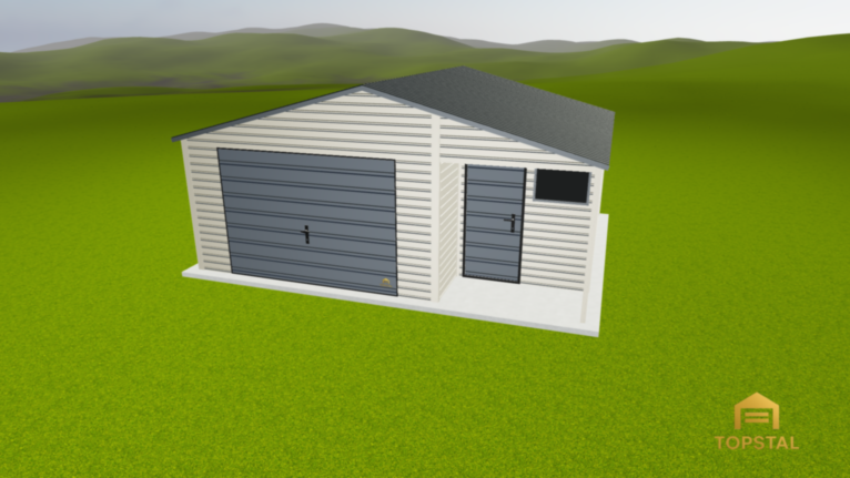 Garaż blaszany 6x5 dwuspadowy BIAŁY Z WNĘKĄ