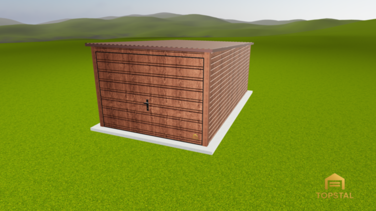 Garaż blaszany 3x5 spad w tył DREWNOPODOBNY