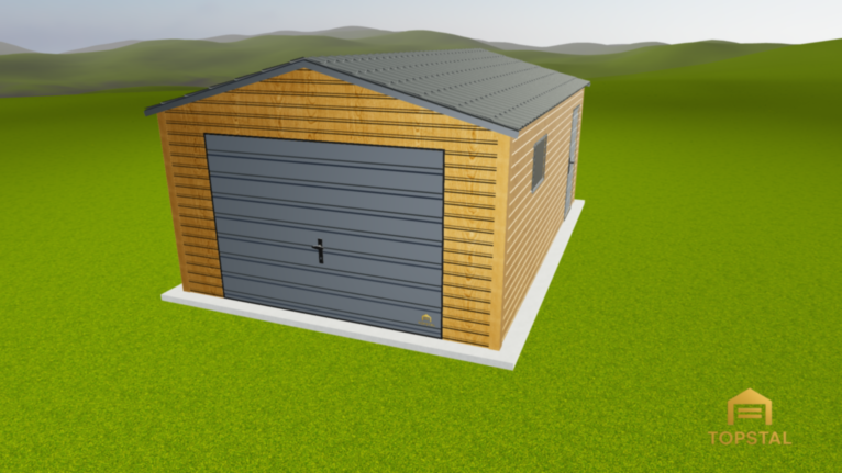 Garaż blaszany 4x6 dwuspad Drewnopodobny z blachodachówka