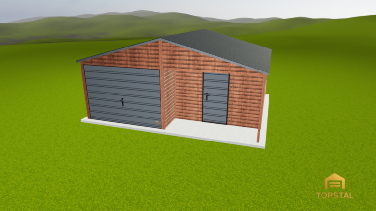 Garaż blaszany 6x5 DWUSPAD CIEMNY ORZECH Z WNĘKĄ