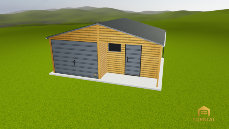 Garaż blaszany 6x5 dwuspad Jasny Orzech z wnęką