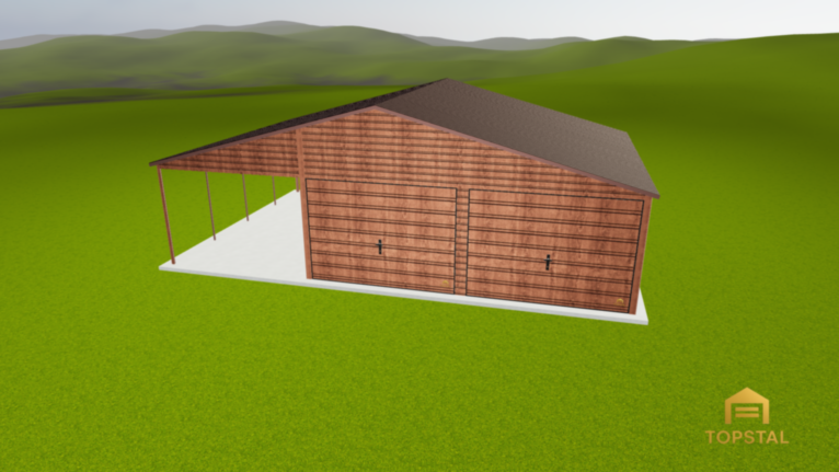 Garaż blaszany 6x5,8 DREWNOPODOBNY +3m WIATA